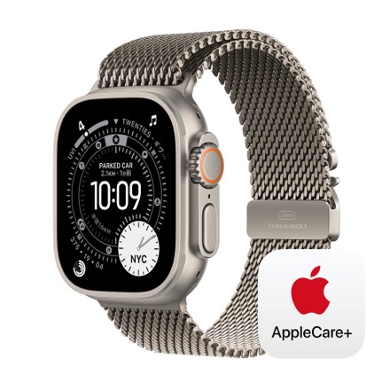 Apple Watch Ultra 3（GPS + Cellularモデル）- 49mmナチュラルチタニウムケースとナチュラルチタニウムミラネーゼループ - M with AppleCare+