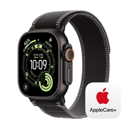 Apple Watch Ultra 3（GPS + Cellularモデル）- 49mmブラックチタニウムケースとブラック/チャコールトレイルループ - M/L with AppleCare+