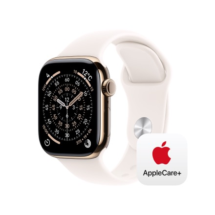 Apple Watch Series 11（GPS + Cellularモデル）- 42mmゴールドチタニウムケースとライトブラッシュスポーツバンド - S/M with AppleCare+