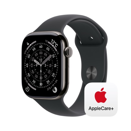 Apple Watch Series 11（GPS + Cellularモデル）- 46mmスレートチタニウムケースとブラックスポーツバンド - M/L with AppleCare+