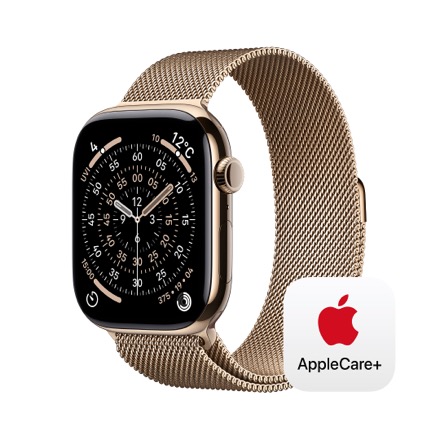 Apple Watch Series 11（GPS + Cellularモデル）- 46mmゴールドチタニウムケースとゴールドミラネーゼループ - M/L with AppleCare+