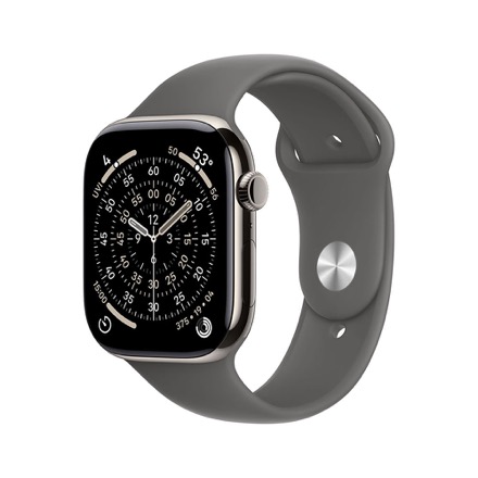 Apple Watch Series 11（GPS + Cellularモデル）- 42mmナチュラルチタニウムケースとストーングレイスポーツバンド - M/L