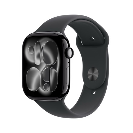 Apple Watch Series 11（GPS + Cellularモデル）- 46mmジェットブラックアルミニウムケースとブラックスポーツバンド - S/M