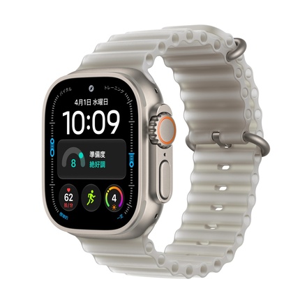 Apple Apple Watch Ultra 4（GPS + Cellularモデル）- 49mmナチュラルチタニウムケースとトランスルーセントグレイオーシャンバンド