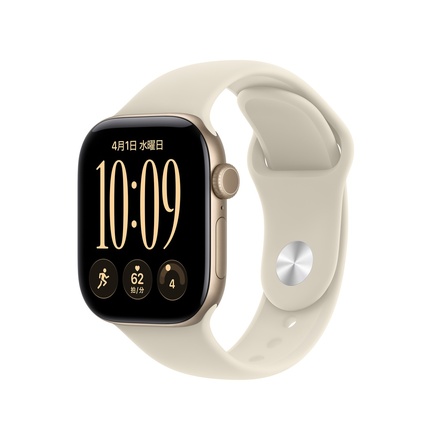 Apple Apple Watch Series 12（GPSモデル）- 42mmライトゴールドアルミニウムケースとサンドスポーツバンド - S/M