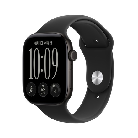 Apple Apple Watch Series 12（GPSモデル）- 46mmブラックアルミニウムケースとブラックスポーツバンド - S/M