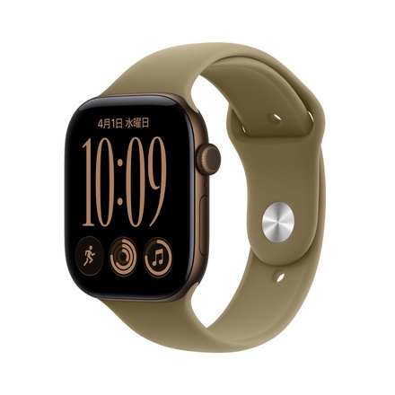 Apple Apple Watch Series 12（GPSモデル）- 46mmダークブロンズアルミニウムケースとオリーブスポーツバンド - S/M