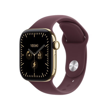 Apple Apple Watch Series 12（GPS + Cellularモデル）- 42mmラディアントゴールドチタニウムケースとバーガンディスポーツバンド - S/M