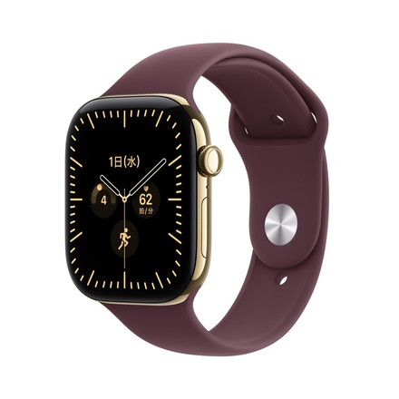 Apple Apple Watch Series 12（GPS + Cellularモデル）- 46mmラディアントゴールドチタニウムケースとバーガンディスポーツバンド - S/M