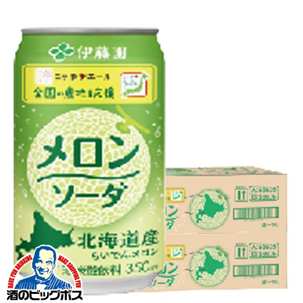メロンソーダ 缶 伊藤園 北海道産らいでん メロンソーダ 350ml×2ケース/48本(048)『ITO』