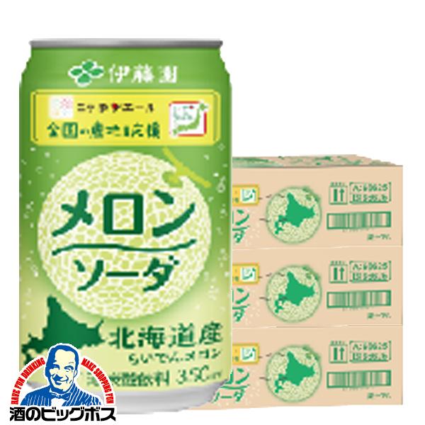 メロンソーダ 缶 伊藤園 北海道産らいでん メロンソーダ 350ml×3ケース/72本(072)『ITO』