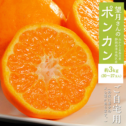 【1/12から順次出荷開始】訳あり『望月さんのポンカン』 静岡県産 約3kg（目安：20-27玉） バラ詰め 無選別 スレ傷あり 産地箱 ※常温