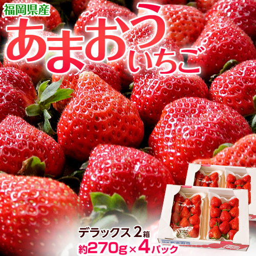 【1/10-順次出荷開始】『博多あまおう』福岡県八女産いちご デラックス 約270g×4パック 産地箱 ※冷蔵