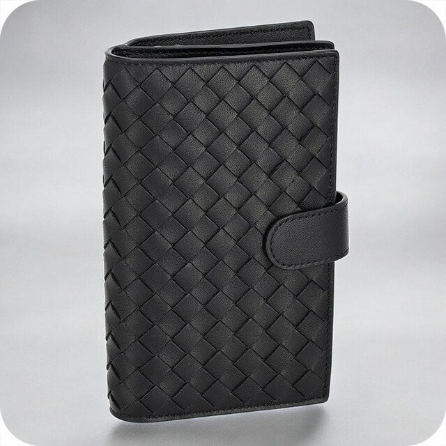 ボッテガ・ヴェネタ 二つ折り財布 レディース ブランド BOTTEGA VENETA イントレチャート レザー 121060-V3UN1 ブラック ウォレット 高級 おしゃれ プレゼント 実用的