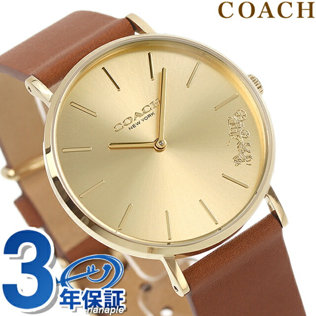 コーチ ペリー クオーツ 腕時計 レディース 革ベルト COACH 14503331 アナログ ゴールド ブラウン ブランド おしゃれ 防水 軽い 華奢 かわいい プレゼント 女性 実用的