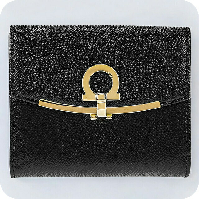 フェラガモ 二つ折り財布 レディース Ferragamo 22C877PEBBLE NER 673 998 ブラック ウォレット ブランド 高級 おしゃれ プレゼント 実用的