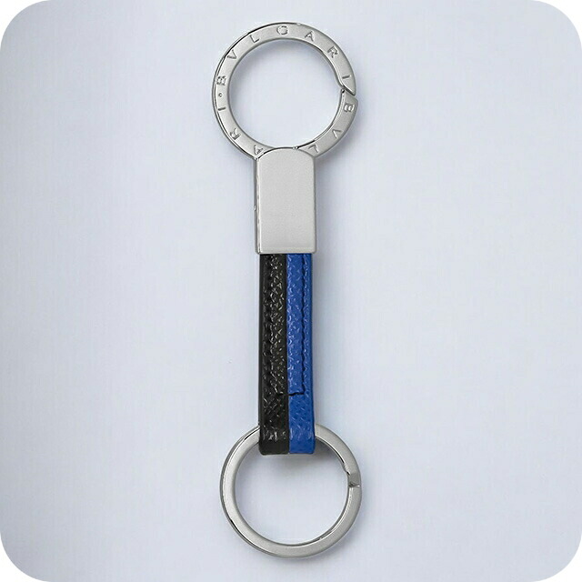 ブルガリ キーホルダー キーリング メンズ BVLGARI レザー 288596 BLK ブラック ブルー バッグチャーム ブランド 高級 おしゃれ プレゼント 実用的