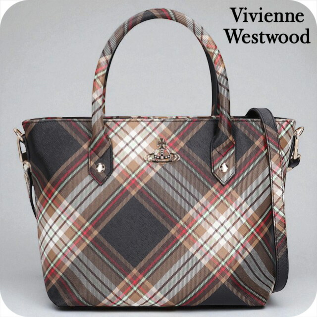 ヴィヴィアン ウエストウッド ハンドバッグ レディース ブランド Vivienne Westwood ダービー ロゴ 2WAY 4204007TU D101 TARTAN BROWN BLACK バッグ ビビアン 軽量 小さめ 手提げ 高級 おしゃれ プレゼント 女性 実用的 かわいい