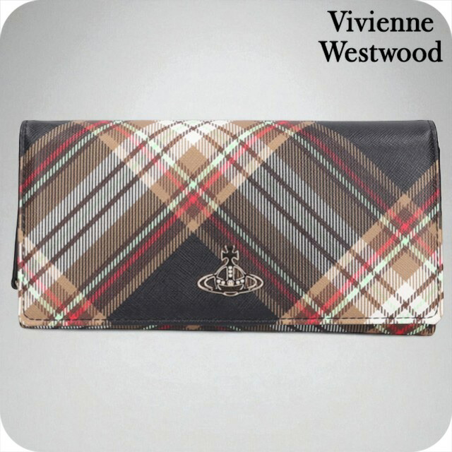 ヴィヴィアン ウエストウッド 長財布 レディース ブランド Vivienne Westwood ダービー ロゴ 51060025U D101 TARTAN BROWN BLACK 財布 ビビアン ウォレット 高級 おしゃれ プレゼント 実用的