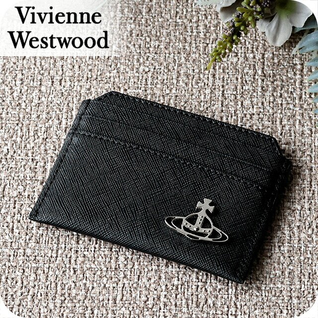 ヴィヴィアン ウエストウッド カードケース コンパクト メンズ レディース ブランド Vivienne Westwood SAFFIANO ロゴ 51110022 L001N N402 BLACK ビビアン 定期入れ 高級 おしゃれ プレゼント 実用的