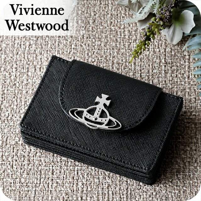 ヴィヴィアン ウエストウッド カードケース コンパクト メンズ レディース ブランド Vivienne Westwood SAFFIANO ロゴ 51110052 L001N N402 BLACK ビビアン 定期入れ 高級 おしゃれ プレゼント 実用的