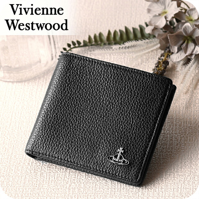 ヴィヴィアン ウエストウッド 二つ折り財布 二折財布 コンパクト メンズ ブランド Vivienne Westwood ロゴ 51120008 L001J N401 BLACK ビビアン ウォレット 高級 おしゃれ プレゼント 実用的