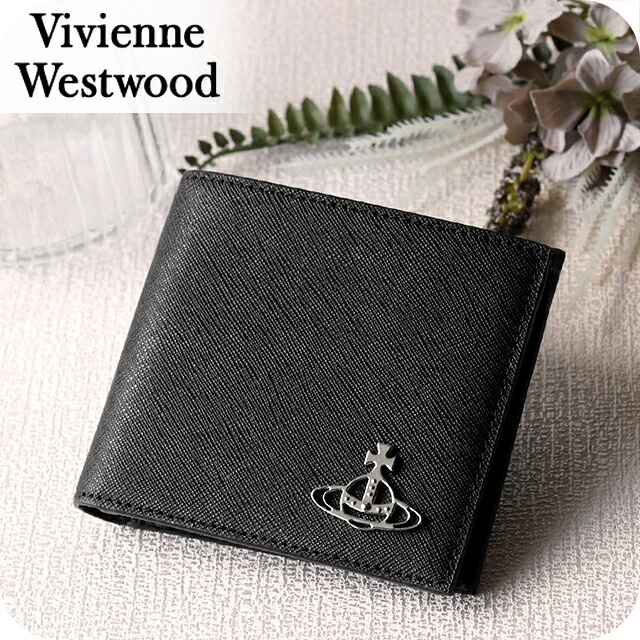 ヴィヴィアン ウエストウッド 二つ折り財布 二折財布 コンパクト メンズ ブランド Vivienne Westwood ロゴ 51120008 L001N N402 BLACK ビビアン ウォレット 高級 おしゃれ プレゼント 実用的