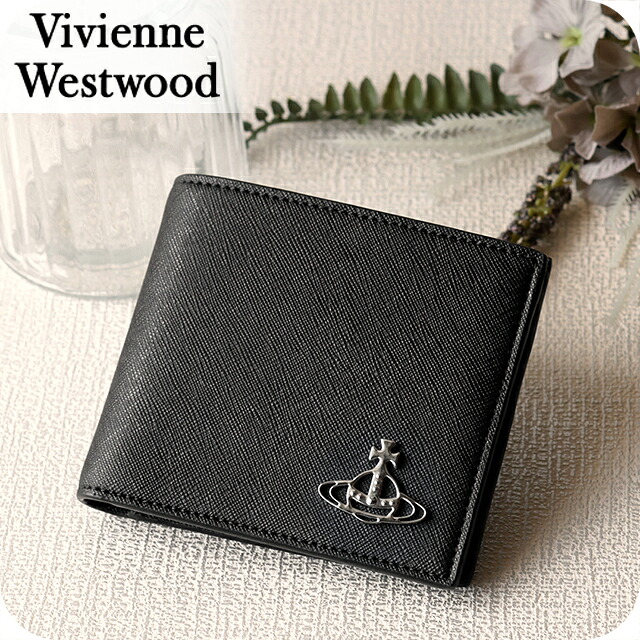 ヴィヴィアン ウエストウッド 二つ折り財布 二折財布 コンパクト メンズ ブランド Vivienne Westwood ロゴ 5115002PM S0021 N401 BLACK ビビアン ウォレット 高級 おしゃれ プレゼント 実用的