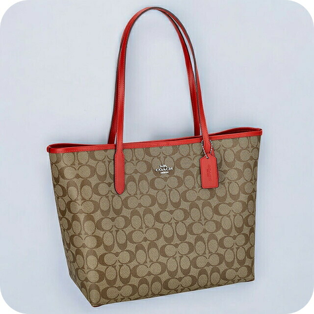 コーチ トートバッグ 2way ショルダー レディース アウトレット ブランド COACH シグネチャー 5696 SVUC3 ベージュ/レッド 軽量 手提げ 高級 おしゃれ プレゼント 女性 実用的 かわいい