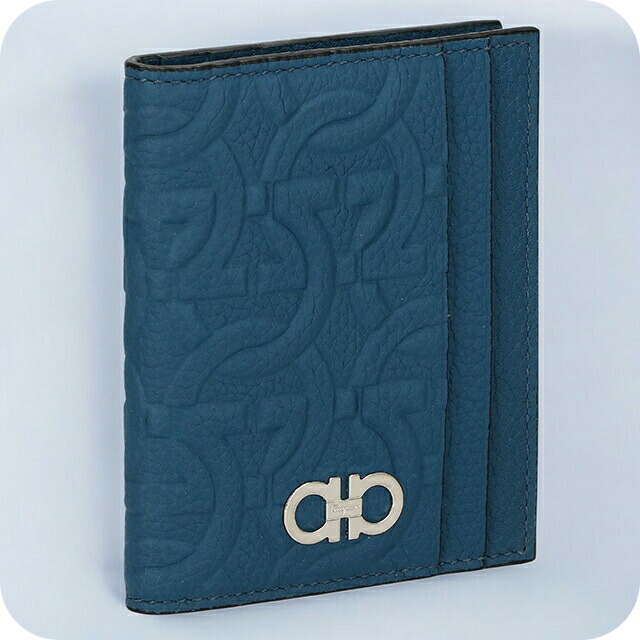フェラガモ カードケース メンズ Ferragamo 661077CALF DENIM 758 016 DENIM ブルー 定期入れ ブランド 高級 おしゃれ プレゼント 実用的