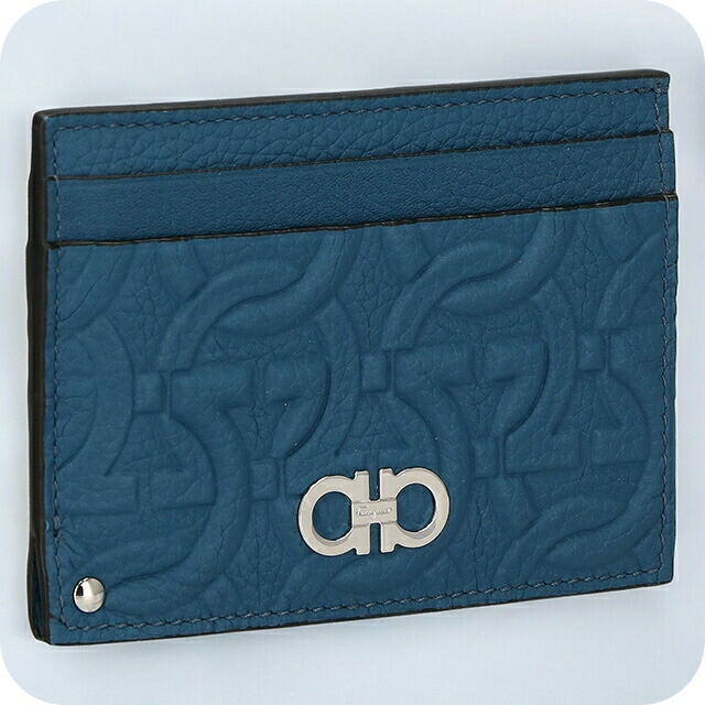 フェラガモ カードケース メンズ Ferragamo 661121CALF DENIM 758 019 DENIM ブルー 定期入れ ブランド 高級 おしゃれ プレゼント 実用的