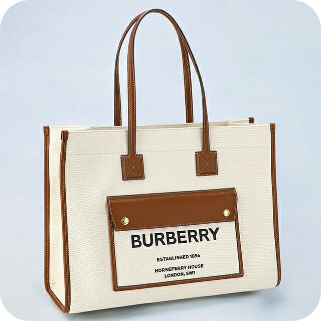 バ－バリ－ トートバッグ レディース BURBERRY 8044129 ホワイト ブラウン 軽量 手提げ ブランド 高級 おしゃれ プレゼント 女性 実用的 かわいい