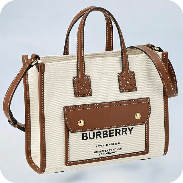 バ－バリ－ ハンドバッグ レディース BURBERRY 8044143 ホワイト ブラウン 軽量 小さめ 手提げ ブランド 高級 おしゃれ プレゼント 女性 実用的 かわいい