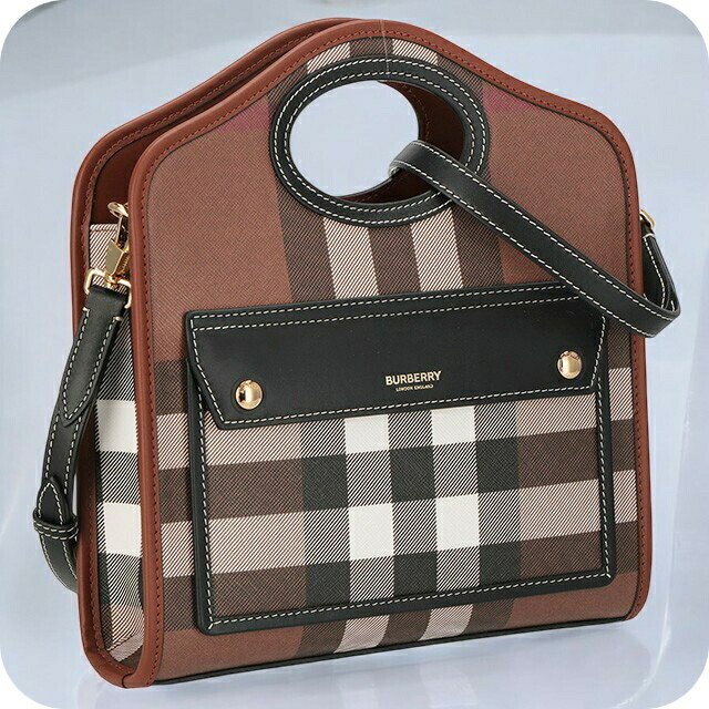 バ－バリ－ ハンドバッグ レディース BURBERRY チェック 8071386 ブラウン 軽量 小さめ 手提げ ブランド 高級 おしゃれ プレゼント 女性 実用的 かわいい