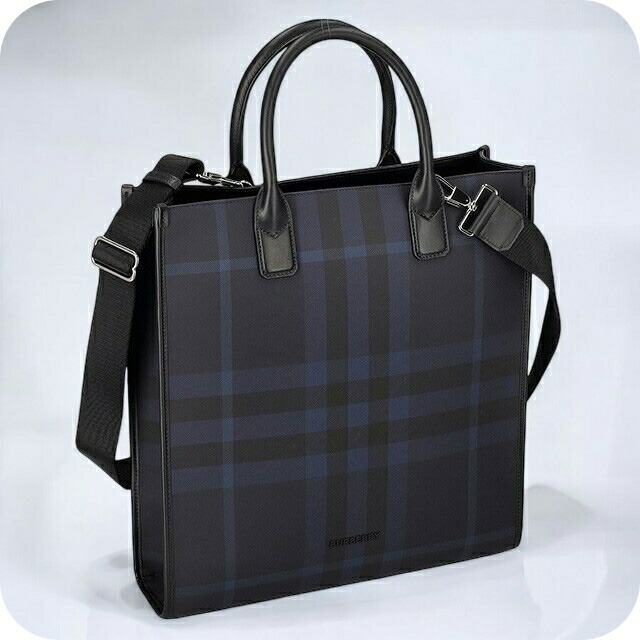 バ－バリ－ トートバッグ メンズ BURBERRY チェック 8074097 ネイビー 軽量 手提げ ブランド 高級 おしゃれ プレゼント 男性 実用的 かっこいい