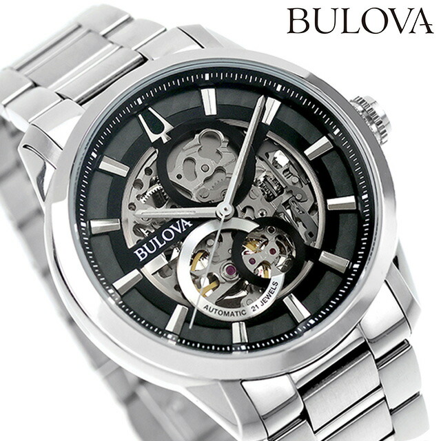 ブローバ クラシック 自動巻き 腕時計 ブランド メンズ オープンハート BULOVA 96A208 アナログ ブラック 黒 おしゃれ 防水 プレゼント 男性 実用的