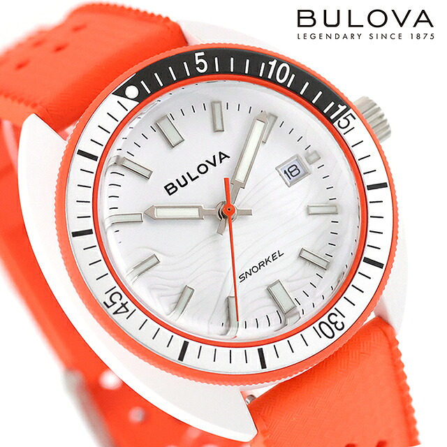 ブローバ アーカイブスシリーズ スノーケル オレンジ カクレクマノミ クォーツ 電池式 腕時計 ブランド メンズ BULOVA 98B448 アナログ ホワイト オレンジ 白 おしゃれ 防水 プレゼント 男性 実用的