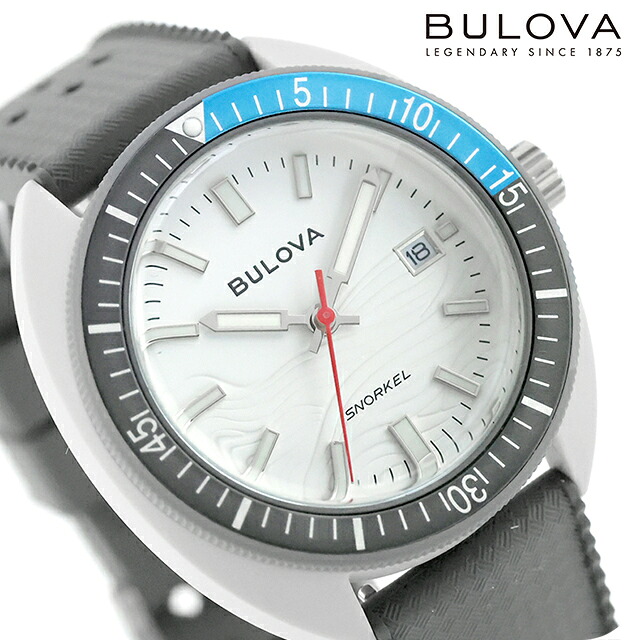 ブローバ アーカイブスシリーズ スノーケル グレー ホワイトシャーク クォーツ 電池式 腕時計 ブランド メンズ BULOVA 98B449 アナログ ホワイト グレー 白 おしゃれ 防水 プレゼント 男性 実用的