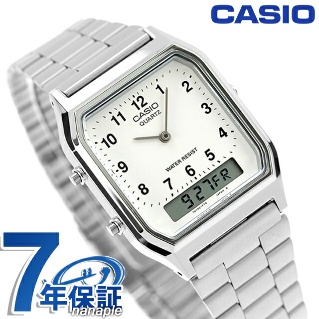 カシオ 腕時計 チープカシオ デュアルタイム AQ-230A-7BDF CASIO ホワイト チプカシ 時計 ブランド おしゃれ アナデジ アナログ デジタル 防水 小さい 軽い かっこいい プレゼント 男性 実用的 学生 受験生 受験用 試験用 受験対応