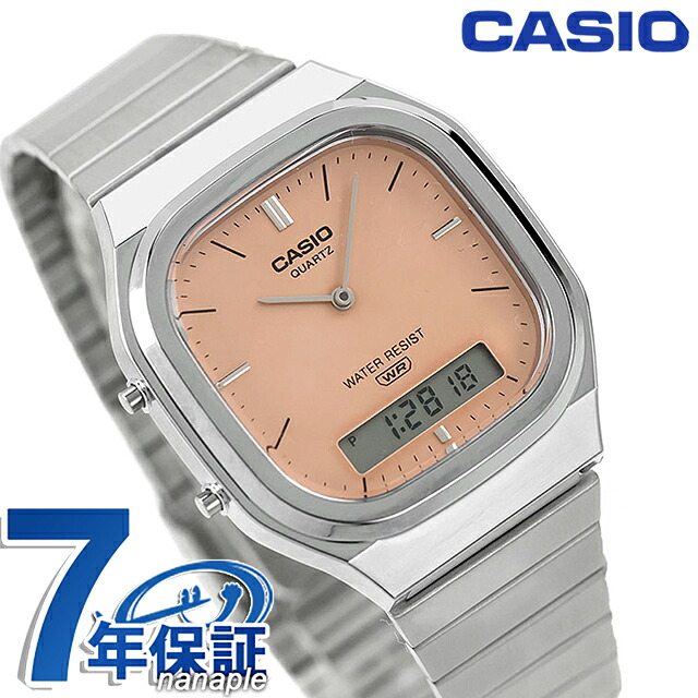 カシオ チープカシオ CASIO クラシック クォーツ 電池式 AQ-240E-4A メンズ チプカシ 腕時計 ブランド アナデジ サーモンピンク おしゃれ 防水 小さい 軽い かわいい プレゼント 実用的