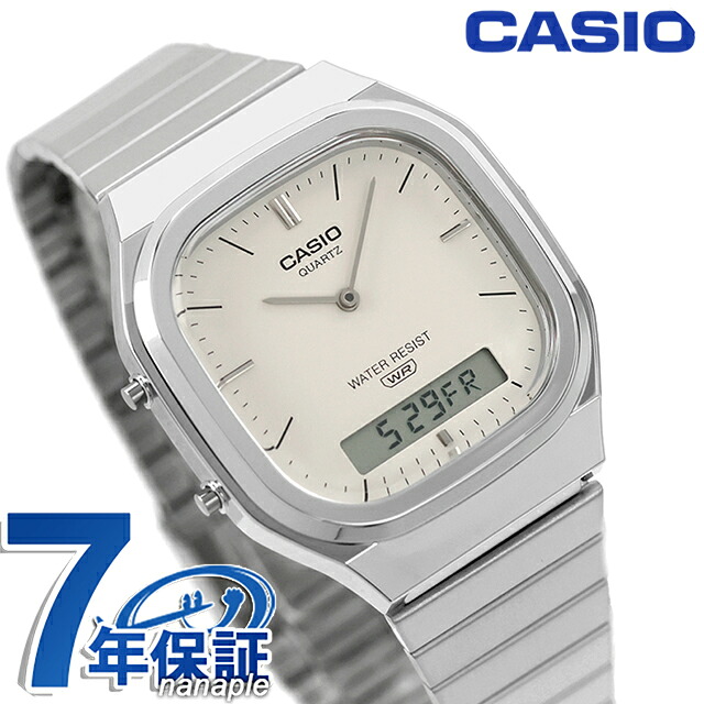 カシオ チープカシオ CASIO クラシック クォーツ 電池式 AQ-240E-7A2 メンズ チプカシ 腕時計 ブランド アナデジ オフホワイト 白 おしゃれ 防水 小さい 軽い かわいい プレゼント 実用的