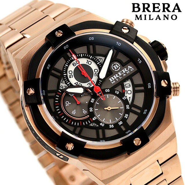 ブレラ ミラノ スーパースポルティーボ エヴォ クオーツ 腕時計 メンズ クロノグラフ BRERA MILANO BMSSQC4502-BRC アナログ ブラック ピンクゴールド 黒 ブランド おしゃれ 防水 プレゼント 男性 実用的