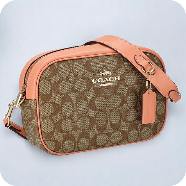 コーチ ショルダーバッグ メッセンジャーバッグ 2way ハンドバッグ レディース アウトレット ブランド COACH シグネチャー CA547 IMVH0 ブラウン/ライトコーラル 斜めがけ 高級 おしゃれ プレゼント 女性 実用的 かわいい