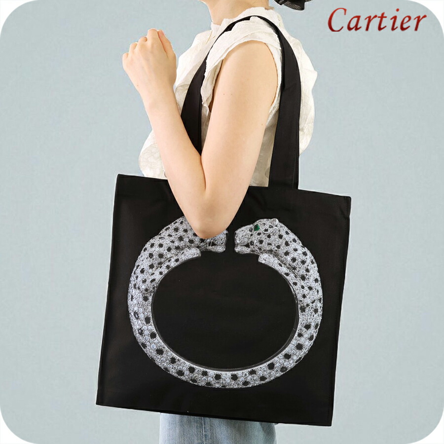 カルティエ トートバッグ メンズ レディース ブランド Cartier V&A エキシビジョン トートバッグ パンテールバングル パンサーバングル ヴィクトリア＆アルバート博物館 カルティエ展 限定トートバッグ 170069 ブラック バッグ