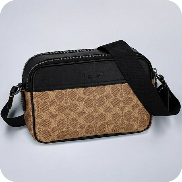 コーチ ショルダーバッグ メッセンジャーバッグ メンズ アウトレット ブランド COACH シグネチャー CV921 QBNRX ブラウン/ブラック 斜めがけ 高級 おしゃれ プレゼント 男性 実用的 かっこいい