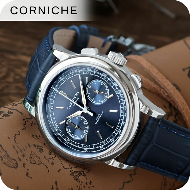 コーニッシュ ヘリテージ クォーツ 電池式 腕時計 ブランド メンズ クロノグラフ CORNICHE CW-HC-BL アナログ ネイビーブルー おしゃれ 防水 プレゼント 男性 実用的