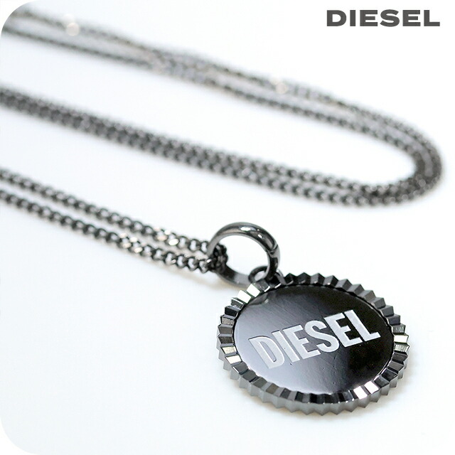 ディーゼル ネックレス メンズ レディース ブランド DIESEL ペンダント ロゴ ガンメタル アクセサリー