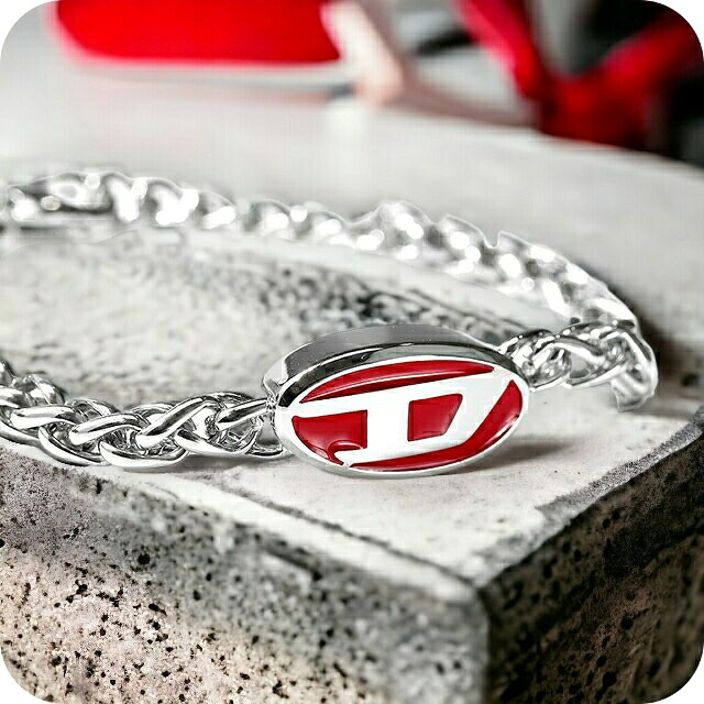 ディーゼル ブレスレット メンズ レディース DIESEL ステンレススチール DX1445040 シルバー レッド アクセサリー 腕輪 ジュエリー ブランド 高級 おしゃれ プレゼント 実用的 ペア