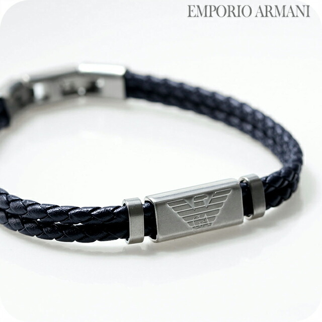 エンポリオ アルマーニ ブレスレット メンズ ブランド EMPORIO ARMANI レザー 2重巻き ステンレススチール レザー EGS2995040 シルバー ネイビー アクセサリー