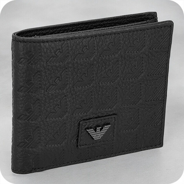 エンポリオ・アルマーニ 二つ折り財布 メンズ ブランド EMPORIO ARMANI レザー EM001741-AF14774 ブラック ウォレット 高級 おしゃれ プレゼント 実用的
